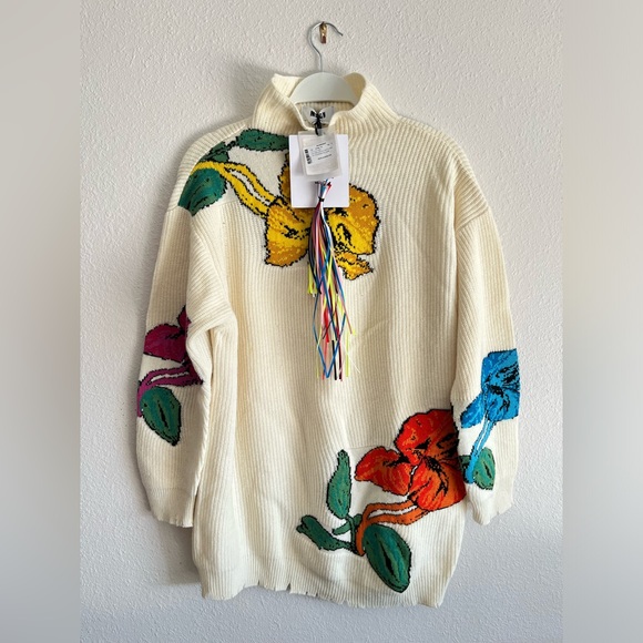 MSGM Sweaters - NWT MSGM Turtle Neck Embroidered Floral Wool Sweater